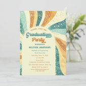 Retro Groovy Terracotta Abschluss Einladung (Stehend Vorderseite)