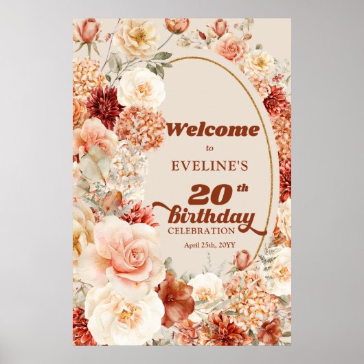 Retro Groovy terracotta boho 20. Geburtstag Willko Poster (Vorne)