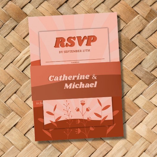 Retro Groovy Terracotta & Orange Boho Wedding Einladungsbanderole