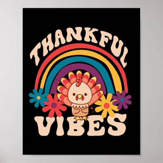 Retro Groovy Thankful Vibes Türkei Fall Funny als Poster (Vorne)