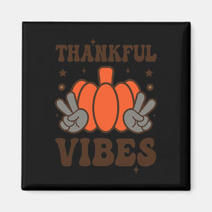 Retro Groovy Thankful Vibes Türkei Fall Thanksgivi Magnet