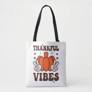 Retro Groovy Thankful Vibes Türkei Fall Thanksgivi Tasche