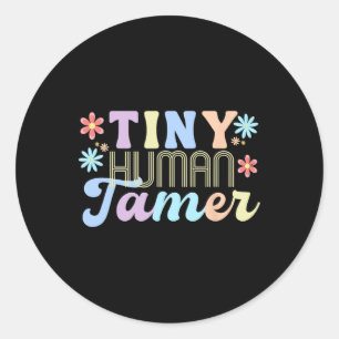 Retro-Groovy-Tiny-Human-Tamer-Schulbekleidung für Runder Aufkleber