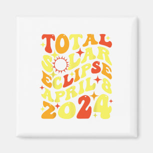 Retro Groovy Total Solar Eclipse April 08 2024 Magnet