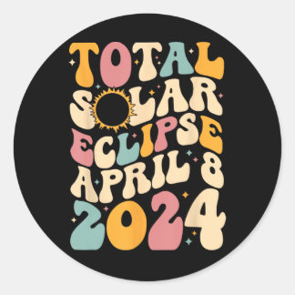 Retro Groovy Total Solar Eclipse April 08 Runder Aufkleber