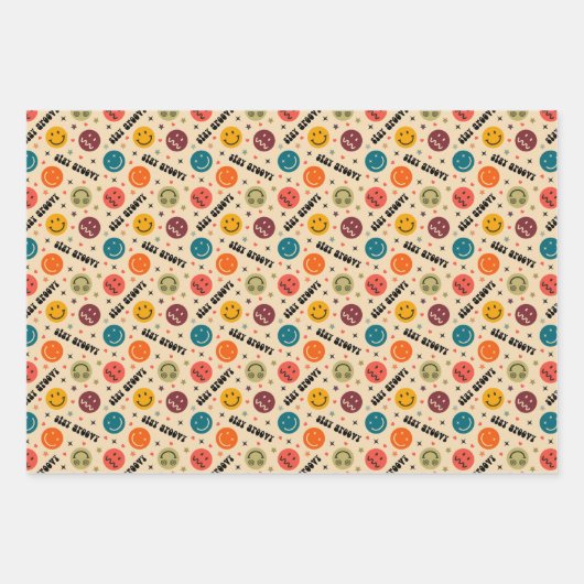 Retro Groovy Trippy Quirky ästhetisches Gesicht Geschenkpapier Set (Vorderseite 3)
