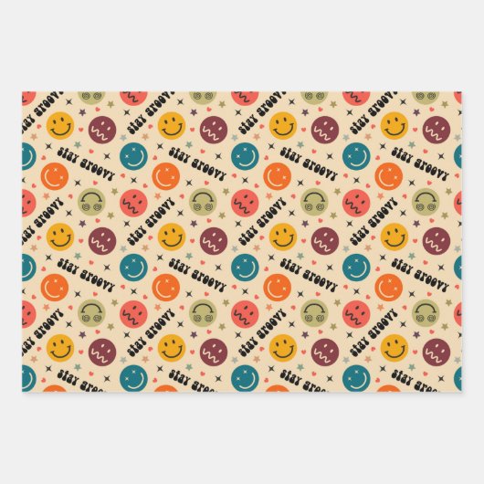 Retro Groovy Trippy Quirky ästhetisches Gesicht Geschenkpapier Set (Vorderseite 2)