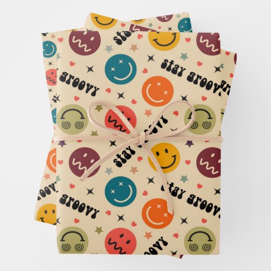 Retro Groovy Trippy Quirky ästhetisches Gesicht Geschenkpapier Set (Beispiel)