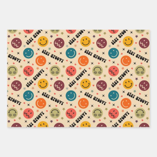 Retro Groovy Trippy Quirky ästhetisches Gesicht Geschenkpapier Set (Vorderseite)