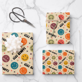 Retro Groovy Trippy Quirky ästhetisches Gesicht Geschenkpapier Set