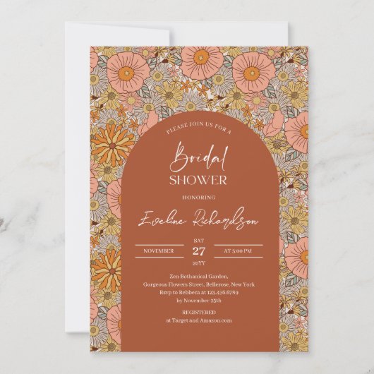 Retro Groovy türkis Boho Boho Arsch orange rosa Einladung (Vorderseite)