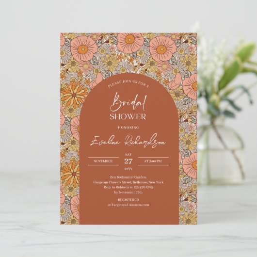 Retro Groovy türkis Boho Boho Arsch orange rosa Einladung (Stehend Vorderseite)