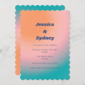 Retro Groovy Türkis Pink Orange Einzigartige Hochz Einladung (Vorne/Hinten)