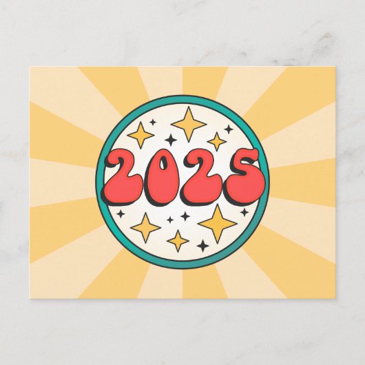 Retro-Groovy-Typografie 2025 Postkarte (Vorderseite)