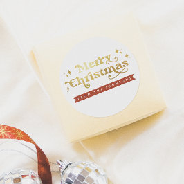 Retro Groovy Typografie Frohe Weihnachten & Name Runder Aufkleber