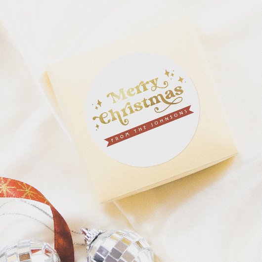 Retro Groovy Typografie Frohe Weihnachten & Name Runder Aufkleber