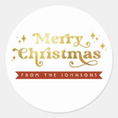 Retro Groovy Typografie Frohe Weihnachten & Name Runder Aufkleber (Vorderseite)
