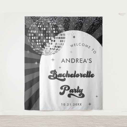 Retro Groovy Typografy Disco Junggeselinnen-Abschi Wandteppich (Vorderseite)