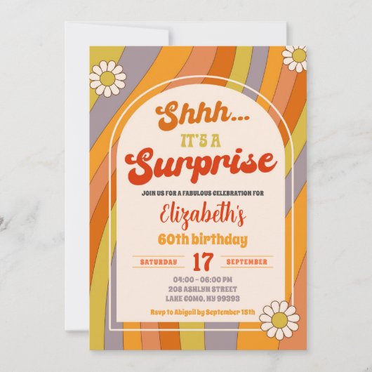 Retro Groovy Überraschung Geburtstag Einladung (Vorderseite)