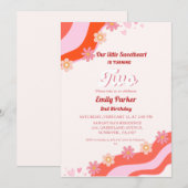 Retro Groovy Valentine Sweetheart 2. Geburtstag Einladung (Vorne/Hinten)