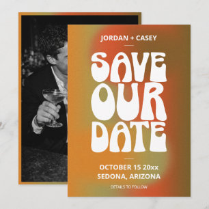 Retro Groovy verbrannte Orange Herbst Foto Hochzei Save The Date
