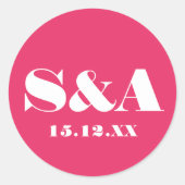 Retro Groovy Vibrany Pink Wedding Runder Aufkleber (Vorderseite)