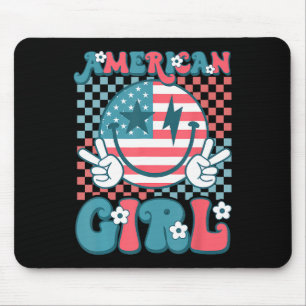 Retro Groovy Vierten 4. Juli Lächeln American Gir Mousepad
