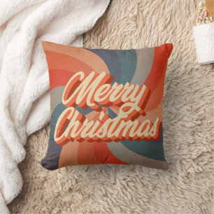 Retro Groovy Vintage Hippie Wirbel Merry Christmas Kissen