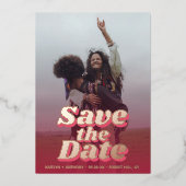 Retro Groovy Viva Magenta Foto der 70er Jahre Save Folieneinladung (Vorderseite)