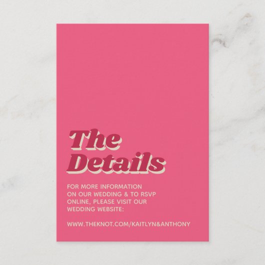 Retro Groovy Viva Magenta Hochzeitsdetails Begleitkarte (Vorderseite)