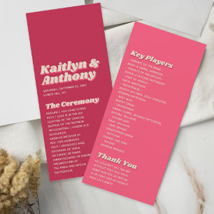 Retro Groovy Viva Magenta Hochzeitsprogramm der 70 Werbekarte