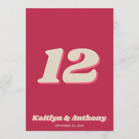 Retro Groovy Viva Magenta Hochzeitstisch Nr. 70er  Einladung (Vorderseite)