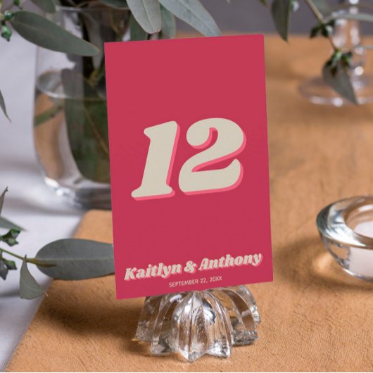 Retro Groovy Viva Magenta Hochzeitstisch Nr. 70er  Einladung