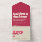 Retro Groovy Viva Magenta Wedding All In One Einladung (Innen Boden)
