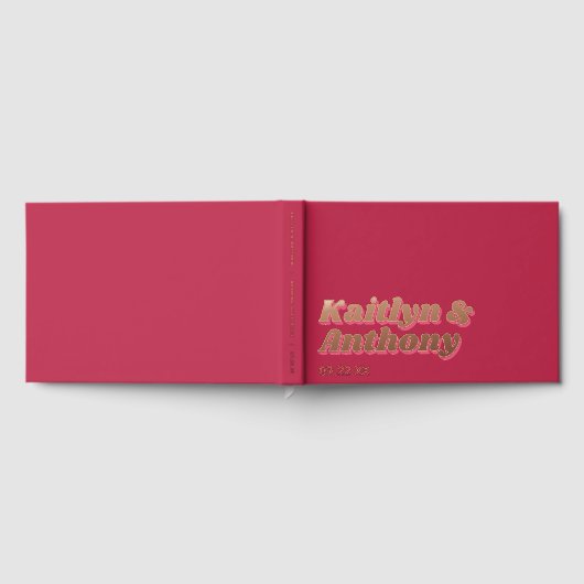 Retro Groovy Viva Magenta Wedding Gästebuch (Voll)