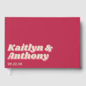 Retro Groovy Viva Magenta Wedding Gästebuch (Vorderseite)