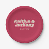 Retro Groovy Viva Magenta Wedding Pappteller (Vorderseite)