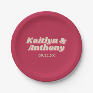 Retro Groovy Viva Magenta Wedding Pappteller