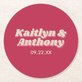 Retro Groovy Viva Magenta Wedding Runder Pappuntersetzer (Vorderseite)