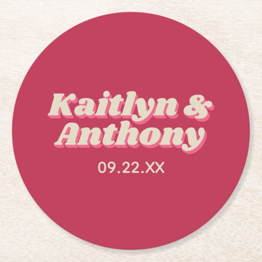 Retro Groovy Viva Magenta Wedding Runder Pappuntersetzer (Vorderseite)