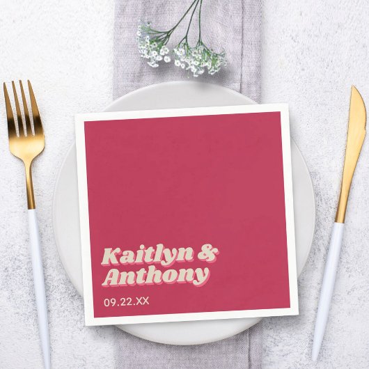 Retro Groovy Viva Magenta Wedding Serviette