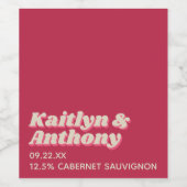 Retro Groovy Viva Magenta Wedding Weinetikett (Einzelnes Label)