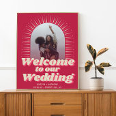 Retro Groovy Viva Magenta Wedding Willkommen in de Poster