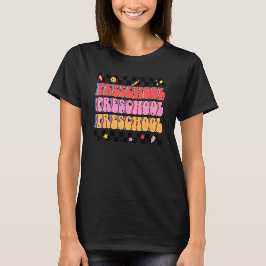 Retro Groovy Vorschulteam Vorschullehrer zurück T-Shirt (Vorderseite)