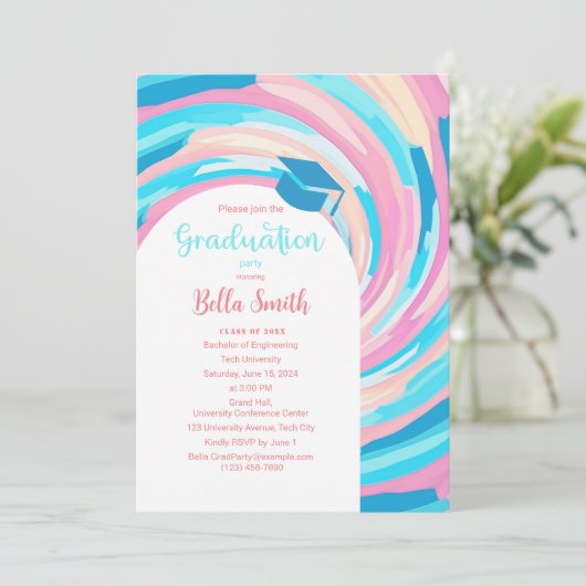 Retro Groovy Vortex Wavy Pastel Abschluss Einladung (Stehend Vorderseite)