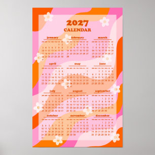 Retro Groovy Wave 70er Hippie-Stil 2027 Kalender Poster