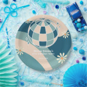 Retro Groovy Wave Disco Ball Daisy Green Geburtsta Pappteller (Party)