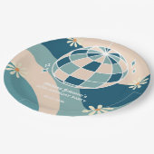 Retro Groovy Wave Disco Ball Daisy Green Geburtsta Pappteller (Schrägansicht)