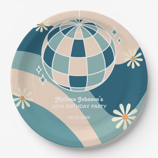 Retro Groovy Wave Disco Ball Daisy Green Geburtsta Pappteller (Vorderseite)