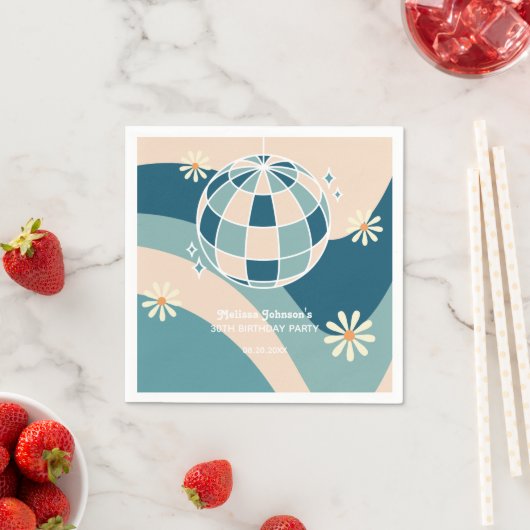 Retro Groovy Wave Disco Ball Daisy Green Geburtsta Serviette (Beispiel)